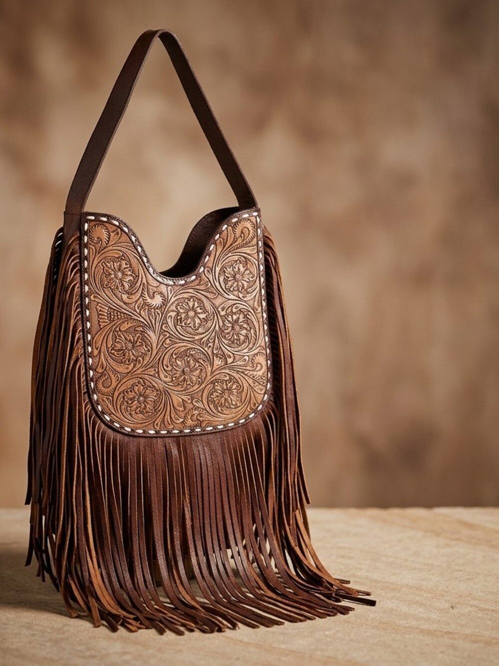 Western Fringe Tooled Shoulder Bag - Picture 6 of 6